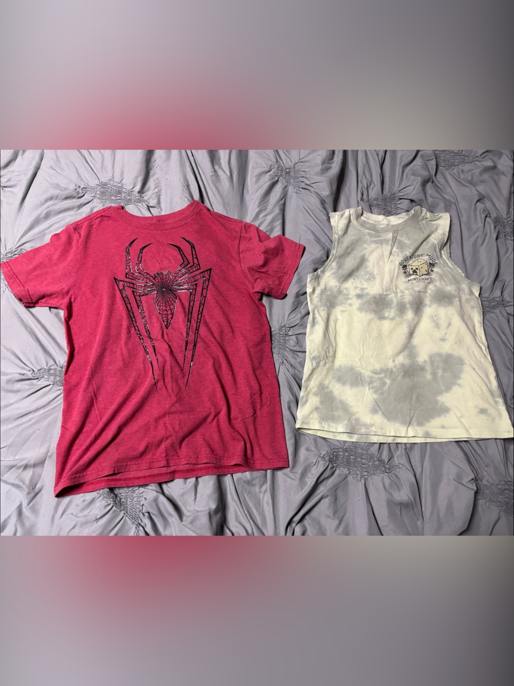 Kids Spider-Man and Minecraft shirts